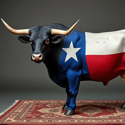 Bull holds rug